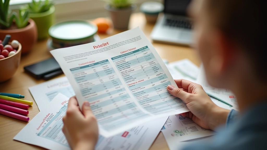 Ręce trzymające gazetki promocyjne supermarketów, rozmieszczone na stole z zaznaczeniami