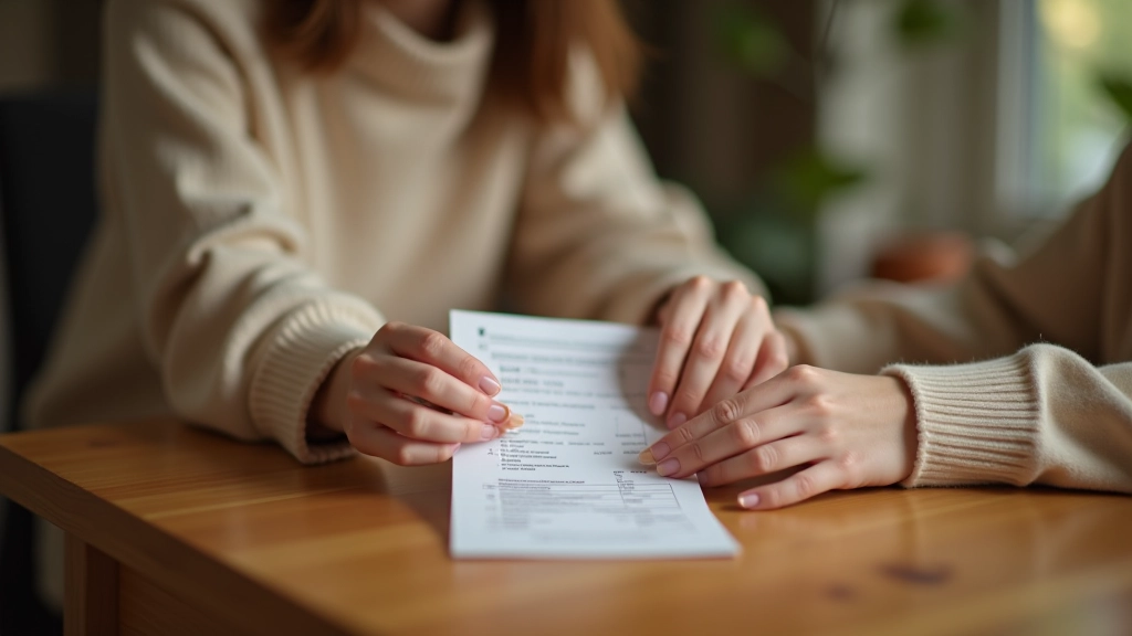 Osoba przy drewnianym stole przeglądająca rachunki ze sklepów spożywczych